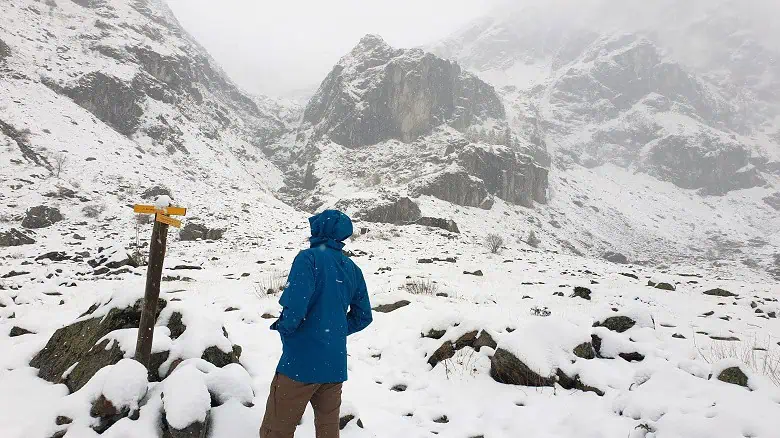 Gore tex Mammut sous la neige d'octobre