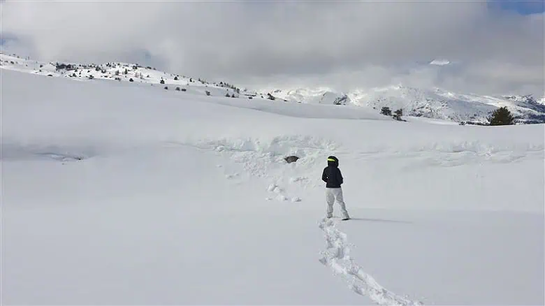 Pantalon Torque blanc et veste de ski noir : manque de visibilité dans un paysage enneigé